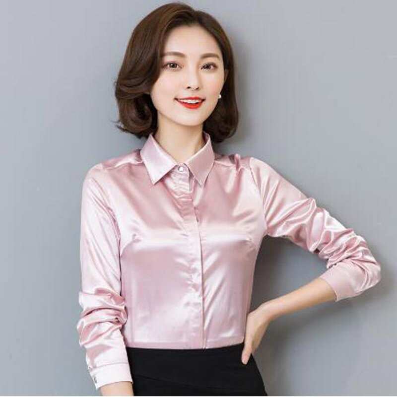 2017 nueva llegada primavera y otoño blusa femenina de talla grande suelta casual de manga larga imitación seda delgada Oficina mujer camisa tops