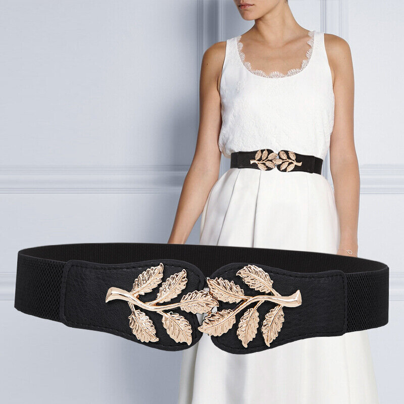 Cintura da donna elastico in vita attillata abiti estivi moda decorativa motivo a foglia cinturino da donna 63*4cm