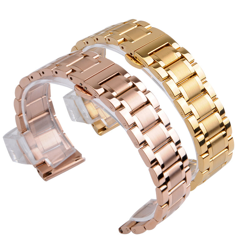 14mm 18mm 19mm 20mm 22mm 24mm 316L Stainless Steel Watch Strap Men's Women's Wrist Metal Watch Wracelets Golden  Rose Gold Black