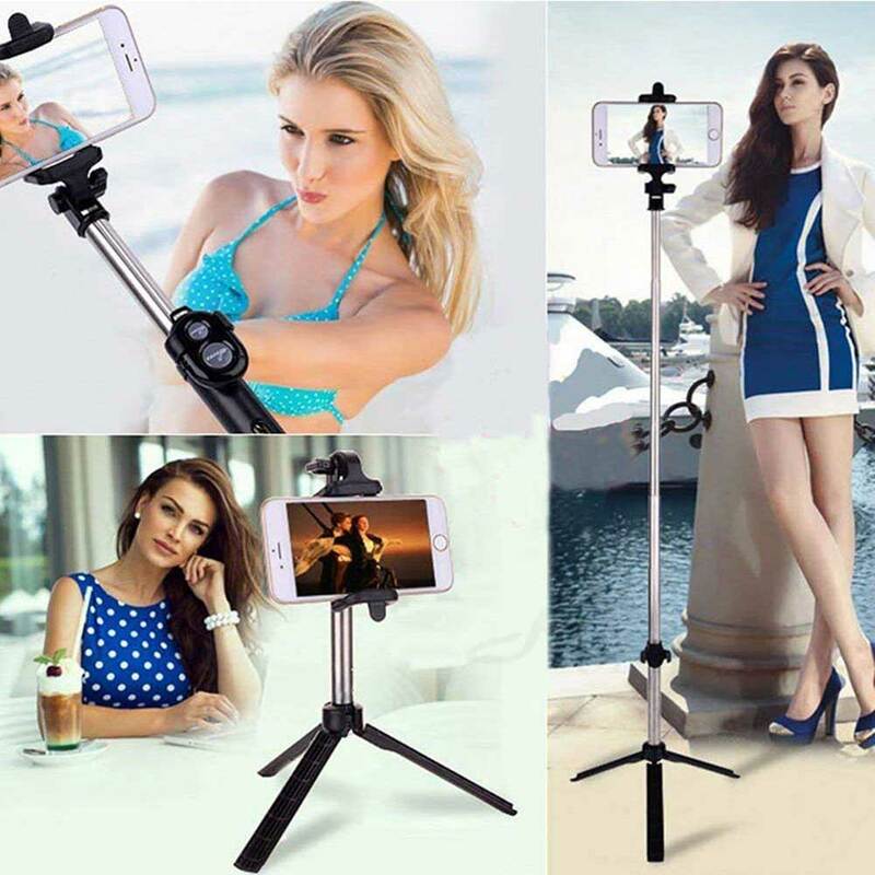 3 In 1 Wireless Bluetooth Selfie Stick Mini Extendable Tripod with Remote Control for IPhone X 8 7 6s Android Portable Monopod