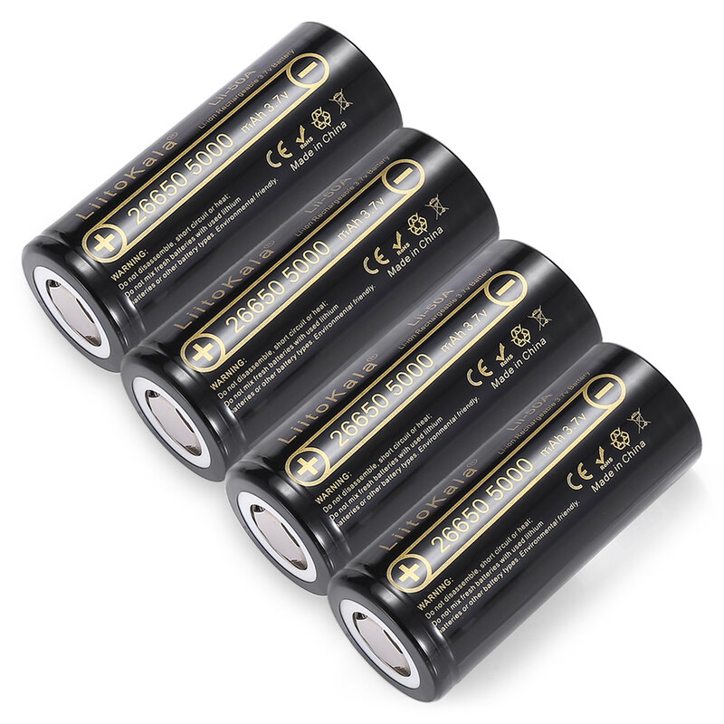 Bateria de lítio LiitoKala Adequado para Lanterna, Bateria de lítio, 3.7V, 5000mAh, 26650-50A, 26650, 26650-50A, 1-18Pcs