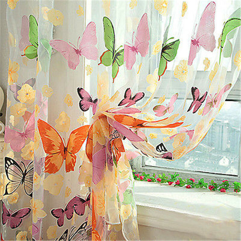 Hot selling 200cm x 100 cm Butterfly Print Sheer Window Panel Curtains Room Divider New for living room bedroom Kitchen Room