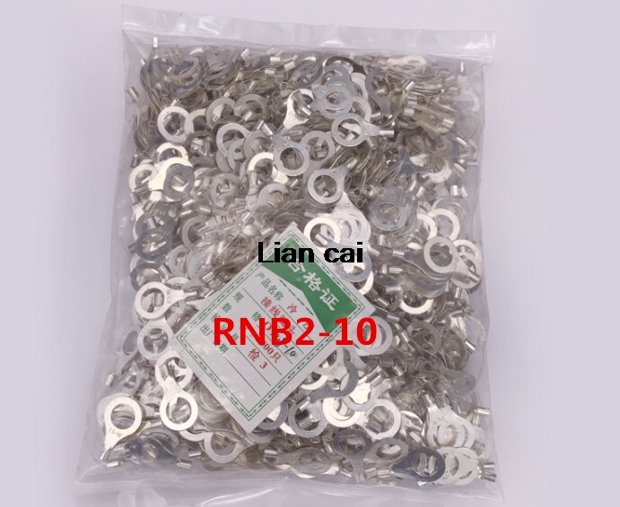 1000PCS RNB2-10 Non-Insulated แหวนขั้วไฟฟ้า Crimp Naked เชื่อมต่อ AWG 16-14