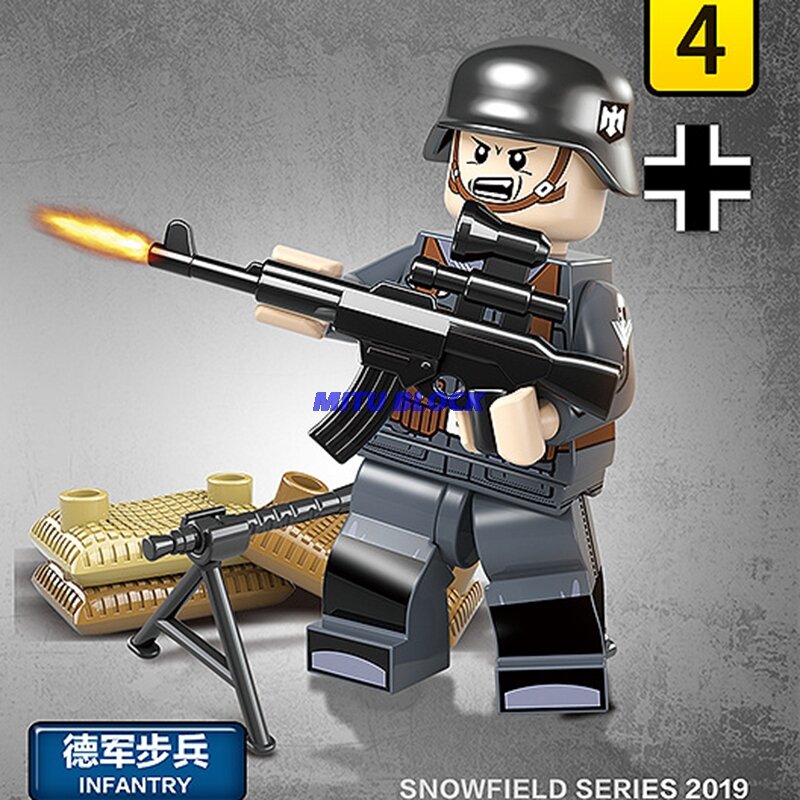Один продажа WW2 Legoelys Commander артиллерия Снайпер пехотный Танк ранения солдаты армия с аксессуары для оружия игрушки