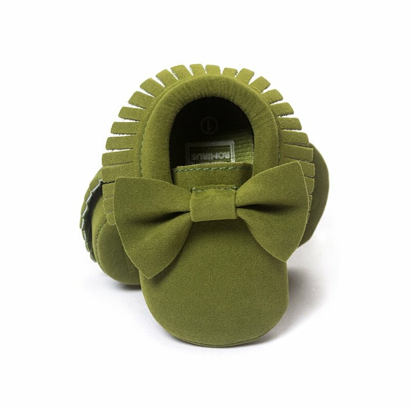 Sapato de camurça com laço para meninas, mocassins de couro da moda para crianças, cores sólidas, sapatos para primeiros passos, 0-2 anos, 120