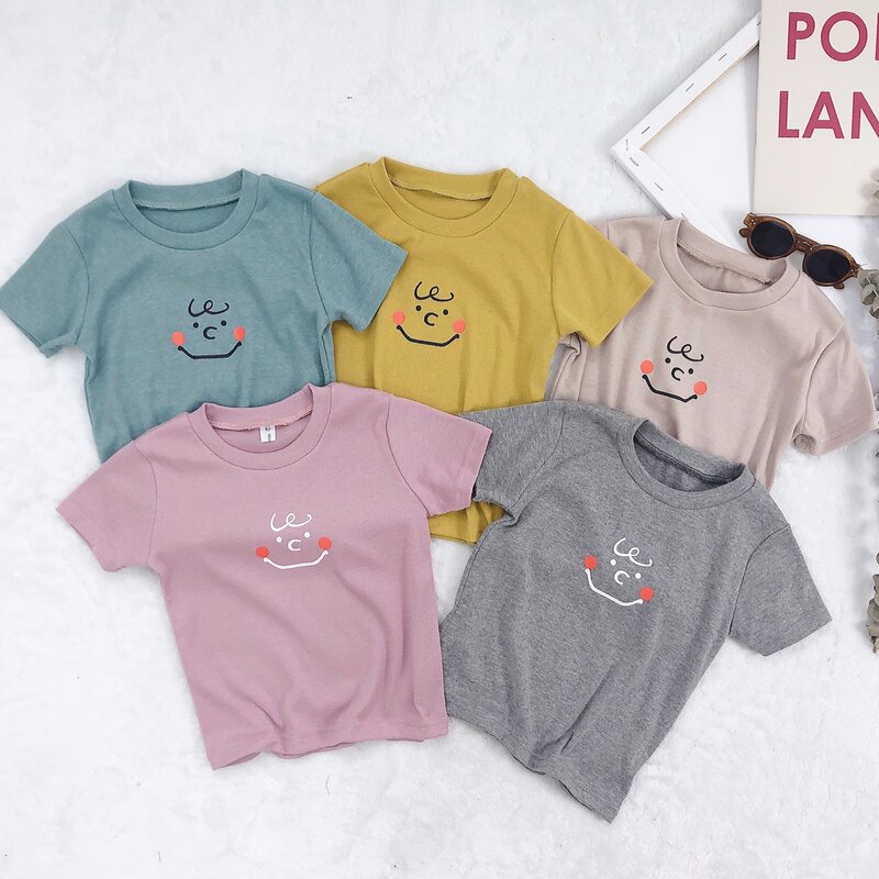 2019 camisetas de manga corta con estampado de sonrisa de dibujos animados para niños lindos de verano 1-5 años niños niñas casual de algodón camisetas