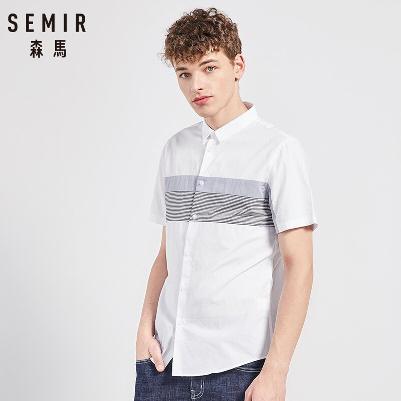 SEMIR shirt men 2020 summer new color contrast stitching casual shirt cotton shirts Turn-down Collar