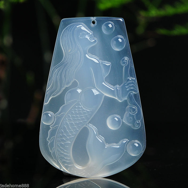 Chinese 100% Natural jadeite Chalcedony Mermaid jadeite pendant necklace