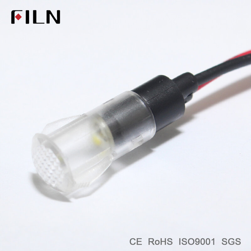 Мини-светодиодный индикатор FILN 8 мм, 120 В, 220 В, 12 В из пластика, красный, зеленый, белый, аварийная сигнальная лампа с проводом