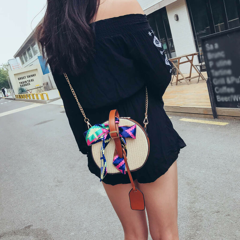 Letnie torby słomiane dla kobiet 2019 wstążki splot torba na ramię crossbody dziewczyny moda łańcuchy pasek Zipper torebki bolso mujer