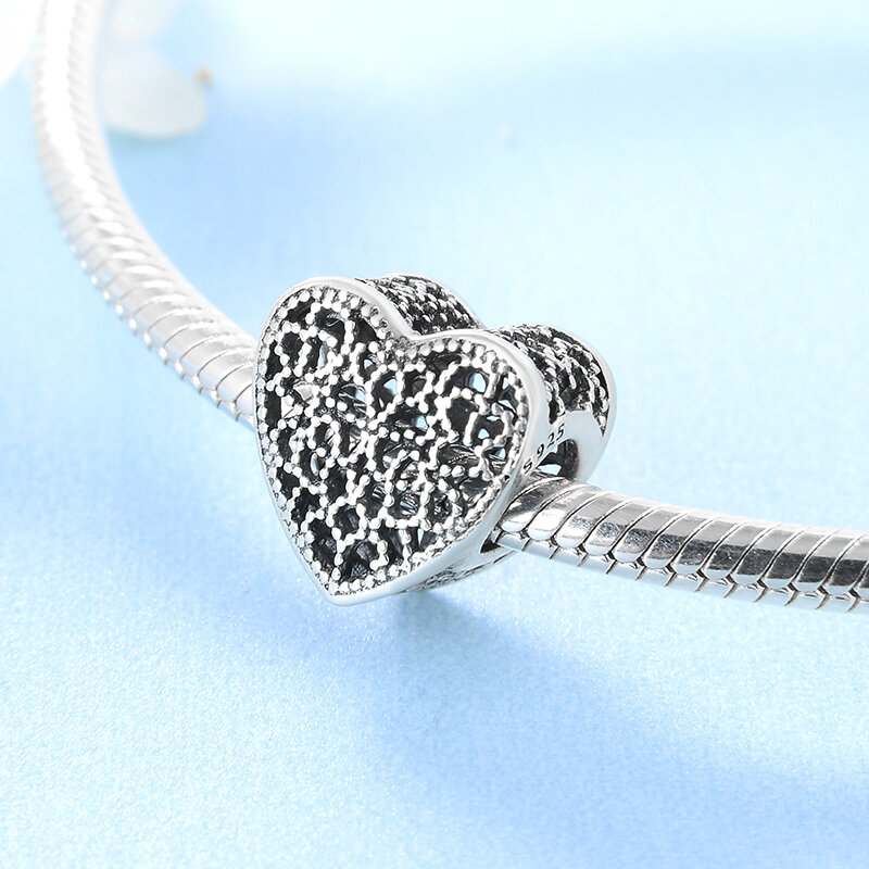 Nowy 925 Sterling Silver Fashion w kształcie serca wytłaczany wzór koraliki do biżuterii Fit oryginalny bransoletka typu charm pandora tworzenia biżuterii