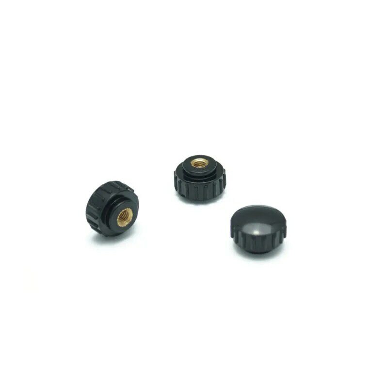 TF01005 -- serrilhado M5 * 18 rosca Fêmea, Plástico botão serrilhado latão inserto com rosca, M5 diâmetro 18mm