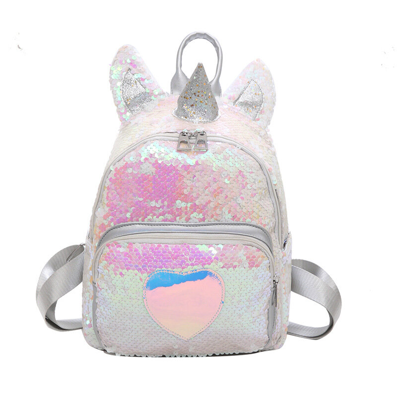 Gold Silver Sequins Unicorn Backpack Fashion Glitter School Book Bag Girls Cute Hologram Laser PU Leather Travel Mochila