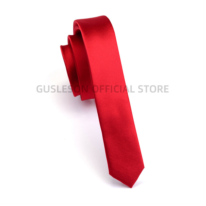 GUSLESON Super Slim Tie 3 ซม.ซาตินสีแดงสีเหลืองสีดำ Ties Handmade แฟชั่นผู้ชายผอมเน็คไทสำหรับงานแต่งงาน party