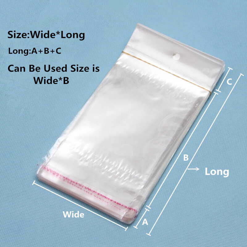 LBSISI Life Hang Hole Plastic Bag Candy Cookie Jewelry Accessory Transparent Self Adhesive Seal Storage Bag OPP Poly Pack