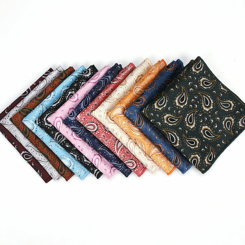 Lenços masculinos de poliéster, lenços de tecido estampa de caxemira coloridos para negócios, com bolsos quadrados, para casamento