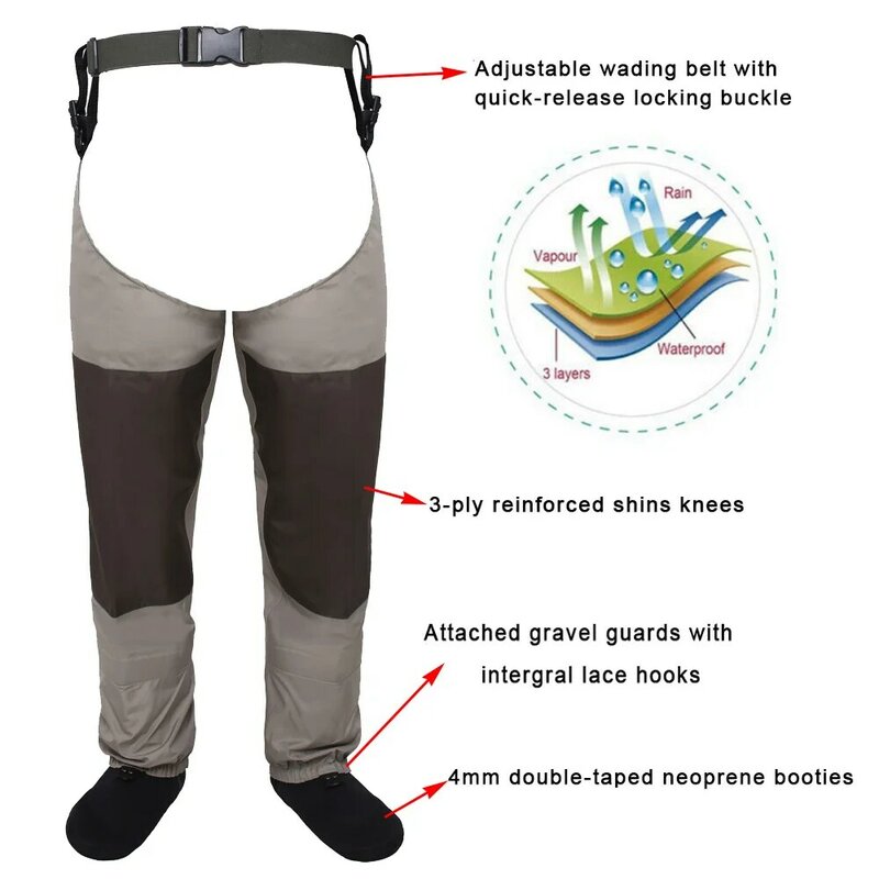 Trampolieri da pesca a mosca pantaloni gamba impermeabili calza piede trampoliere traspirante pantaloni trampolieri coscia