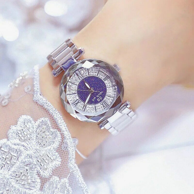 Reloj de pulsera de cristal para mujer, cronógrafo de cuarzo con fecha, con piedras preciosas, de lujo, nuevo