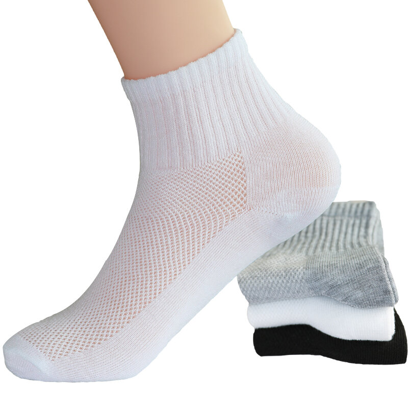 10 pçs = 5 par/lote verão estilo outono meias masculinas malha respirável negócio de algodão masculino branco preto cinza unisex casual curto meias