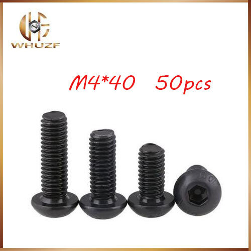Free Shipping 50pcs M4x40 mm M4*40 mm yuan cup Half round pan head black grade 10.9 carbon Steel Hex Socket Head Cap Screw