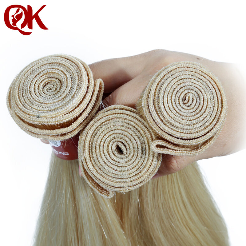 QueenKing Hair Brazilian Straight Hair Bundles Weave Platinum Blonde #60 Color Remy Human Hair Extensions 12-28 Inch
