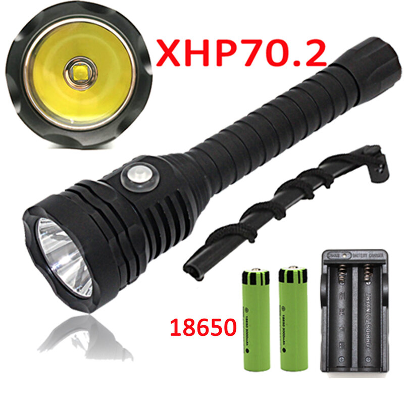 Subacquea 100M XHP70.2 LED torcia subacquea XHP70 torcia subacquea Linterna lampada impermeabile 18650 batteria + caricabatterie