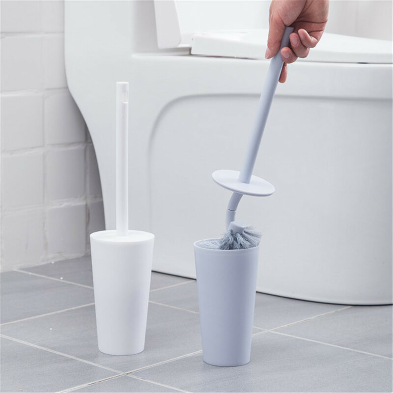 Mini escova de vaso sanitário com suporte conjunto longo lidar com preto silicone higiênico cleaner escova fixado na parede wc acessórios do banheiro