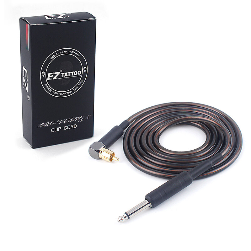 Kabel Klip Tato EZ Sudut Kanan Silikon 6 Kaki (1.8 M) Konektor RCA untuk Mesin Pena Kartrid Putar Warna Hitam