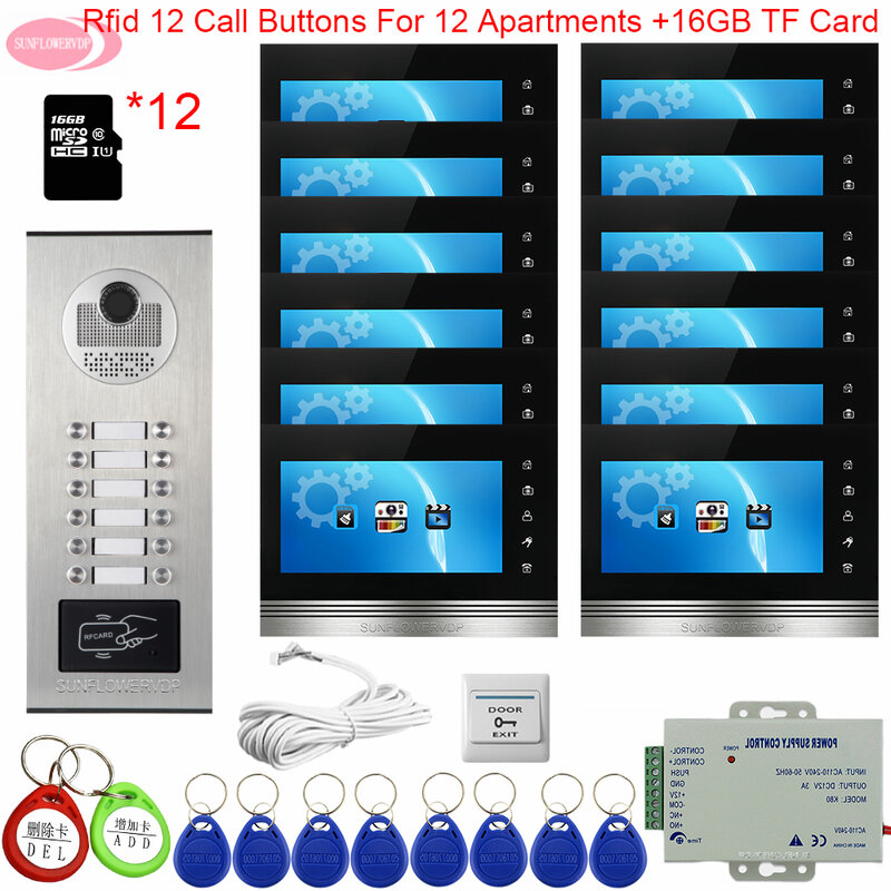 7 인치 터치 버튼 비디오 인터콤 녹화 인터콤 개인 주택 + 16 기가 바이트 tf 카드 액세스 제어 비디오 인터콤 시스템