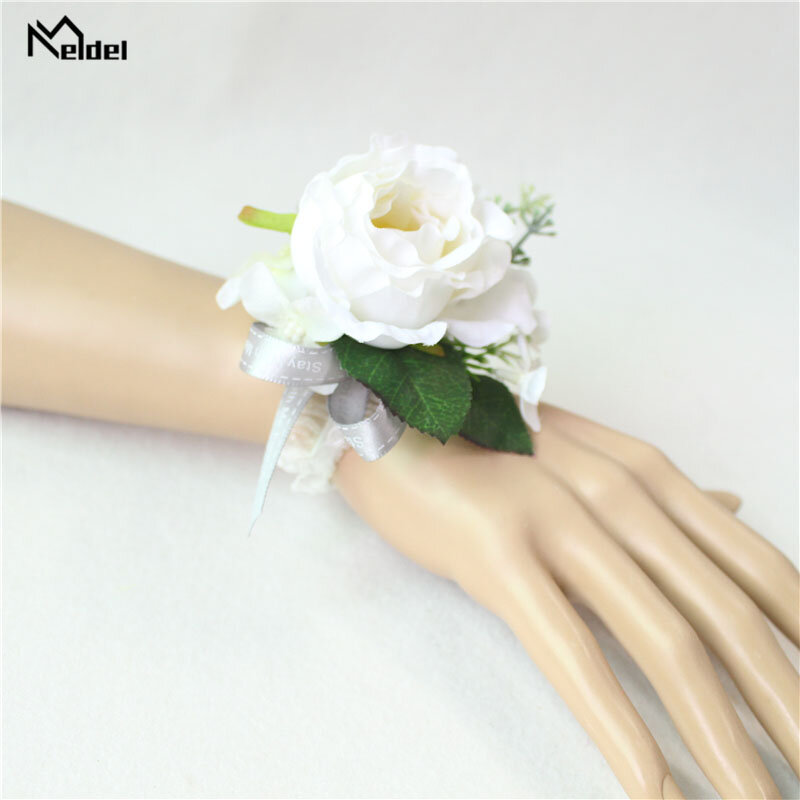 Meldel boutique broche de casamento, broche de noiva e damas de honra, bracelete de noiva com pulseira branca de seda rosa