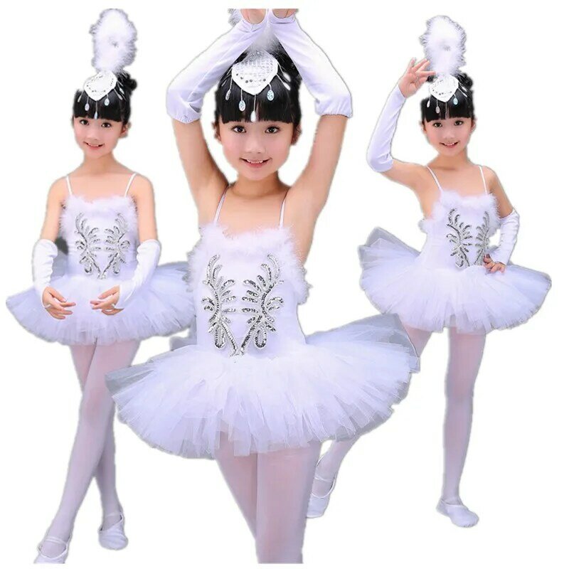 Profissional branco meninas cisne lago ballet vestidos bailarina trajes de dança para crianças dança vestido desempenho tutu dancewear