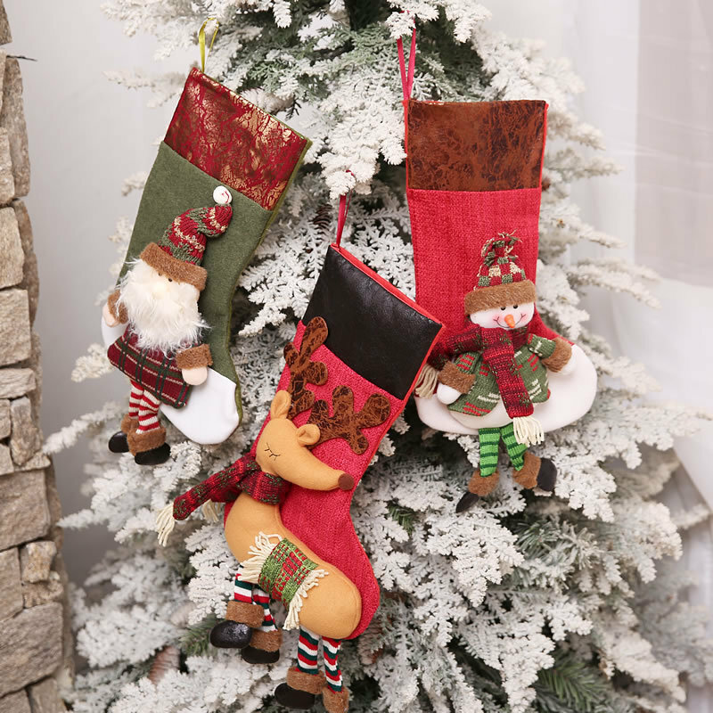 Calcetines de muñeco de nieve calcetines de alce nuevos calcetines de Navidad anciano de Navidad bolsa de dulces para niños bolsa de regalo Adornos de árbol de Navidad