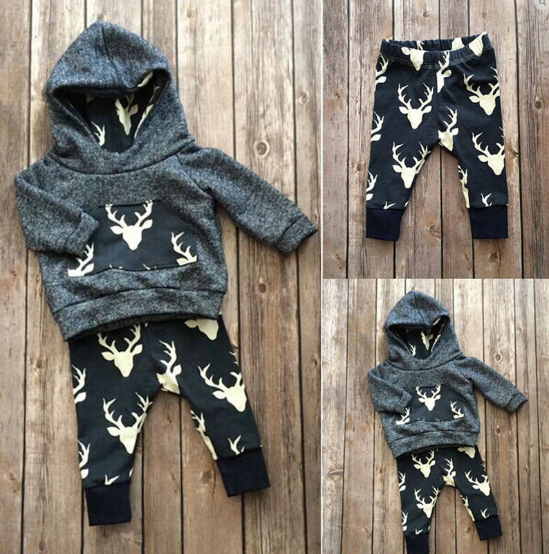2019 jesień chłopców odzież dla niemowląt bawełna z długim rękawem Deer płaszcz z kapturem + spodnie dla dzieci 2 sztuk garnitur baby boy odzież ustawia odzież dla niemowląt