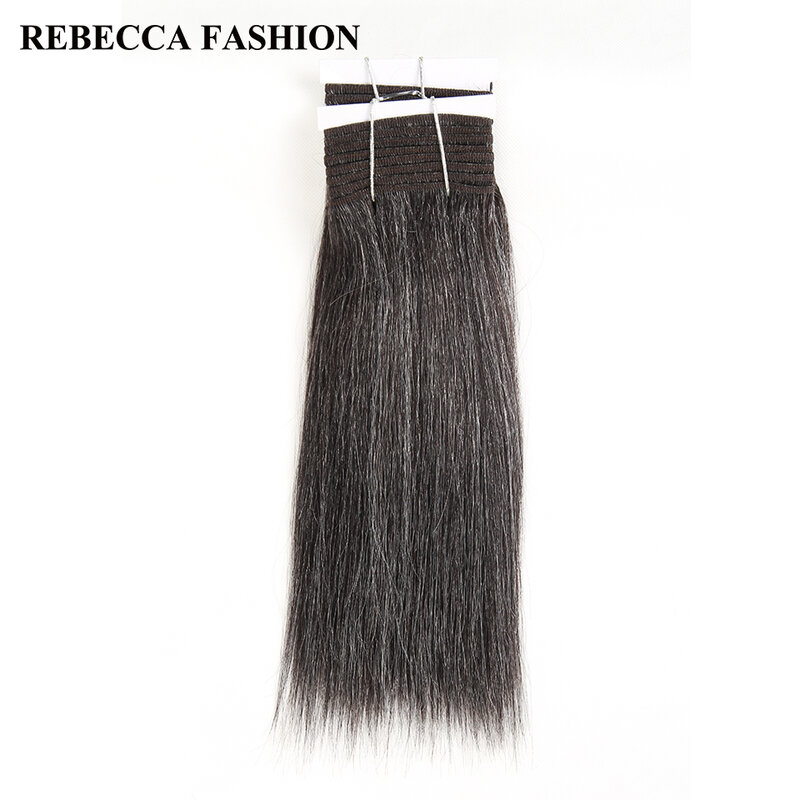 Rebecca-Tissage de cheveux humains brésiliens Yaki Remy, extensions de cheveux de salon, lisses, couleur noir, gris, argent, 10-14 pouces, 113g, 1 lot