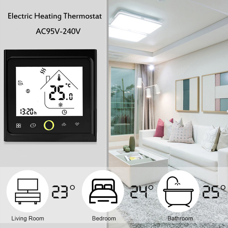 Thermostat 16A Programmable Thermostat Electric Heating LCD Display Touch Screen NTC Sensor Room Temperature Controller