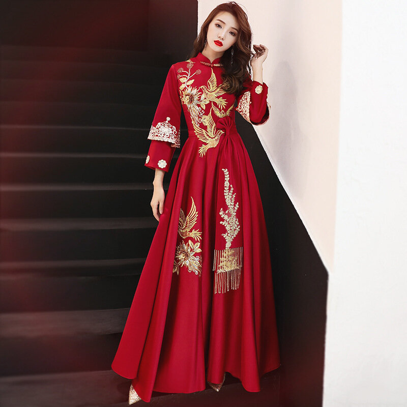 Cheongsam largo bordado tradicional chino, Vestidos Chinos, Qipao Oriental de noche, vestido clásico de fiesta, talla S-XXL