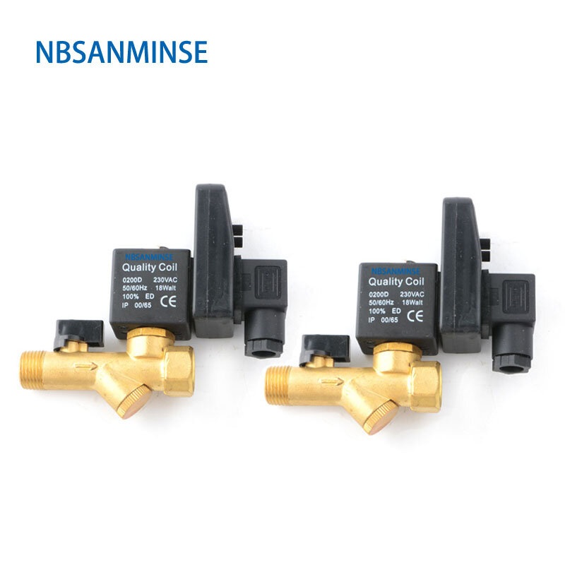 Электронный сливной клапан NBSANMINSE G1/2 1,6 МПа, Соленоидный клапан из латуни, постоянный ток 24 В, 220 В, воздушный компрессор, слив