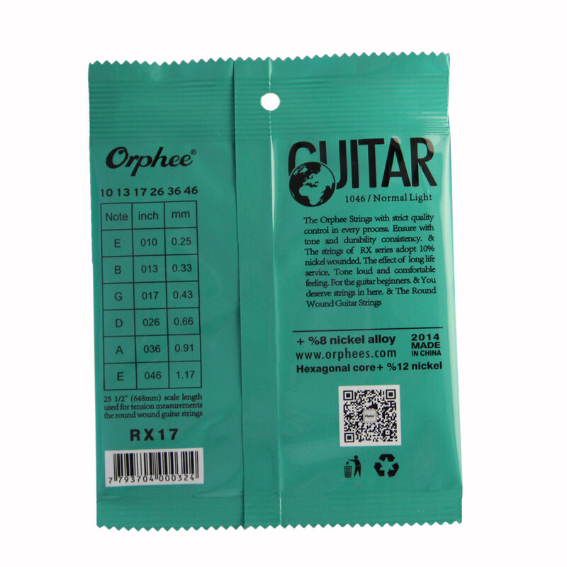 Orphee-Juego de cuerdas de guitarra eléctrica RX17, cuerda de aleación de níquel, tensión ligera Normal y gran tono brillante, 010-046, 6 uds.