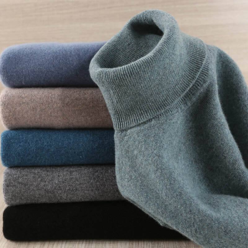 Suéter masculino de malha caxemira pura, pulôver quente para outono e inverno 100%, 8 cores de malha de alta qualidade, tops grossos masculinos