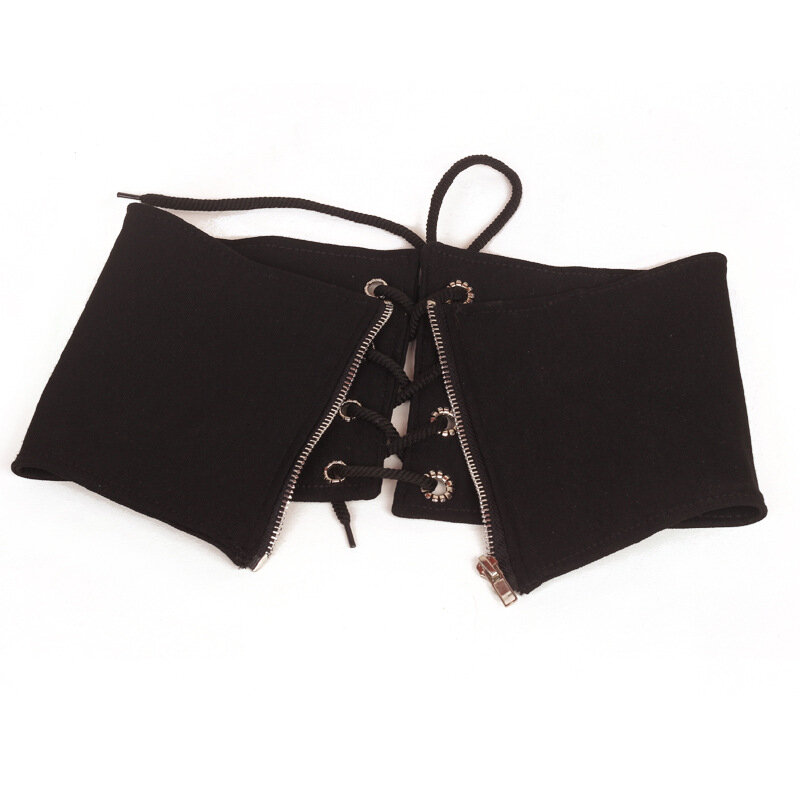 Faja elástica negra decorada con cintura para mujer, falda informal, vestido con tirantes, cinturón ancho, faja femenina