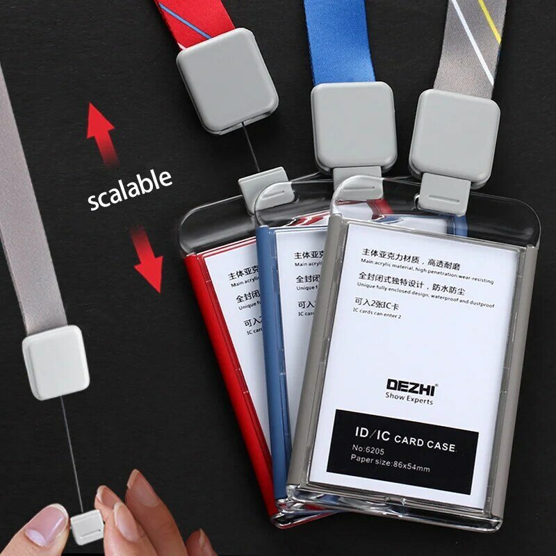 DEZHI-Fashion style Acrylic clear ID IC Card Case lowest price of work card with lanyard,can custom the LOGO,OEM!