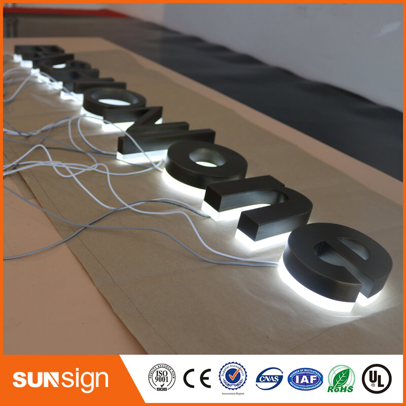 Señal LED 3d de acero inoxidable para exteriores, cartel con logotipo, iluminación acrílica de acero inoxidable retroiluminada, venta de fábrica