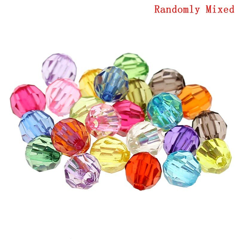 500PCs Doreen Box Mixed Acrylic Spacer Beads Faceted Round 6mm For DIY Bracelet Jewelry Making Findings Wholesale, Hole: 1mm