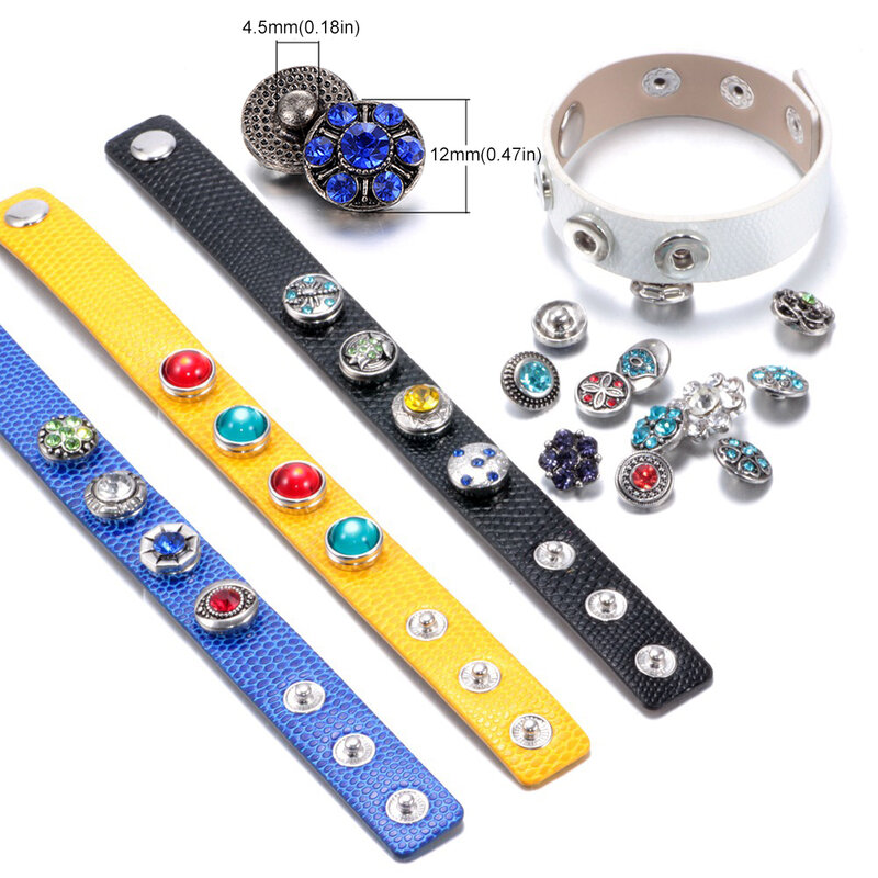 Nova beleza 10 pçs misturados strass padrões 12mm botões snap caber 12mm snap pulseira jóias por atacado kz9103