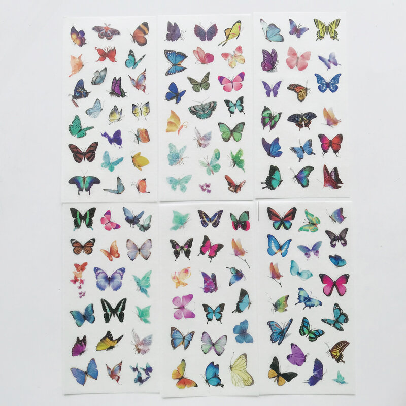 Pegatinas Washi de mariposas voladoras Kawaii, decoración de computadora, papelería escolar para estudiantes, 6 hojas por paquete
