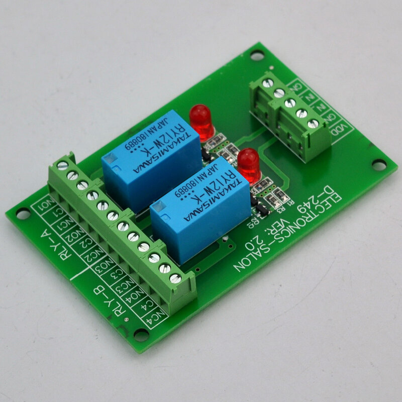 Scheda modulo relè segnale DPDT Electronics-Salon 2, versione DC 12V, per Arduino Raspberry-Pi 8051 PIC.