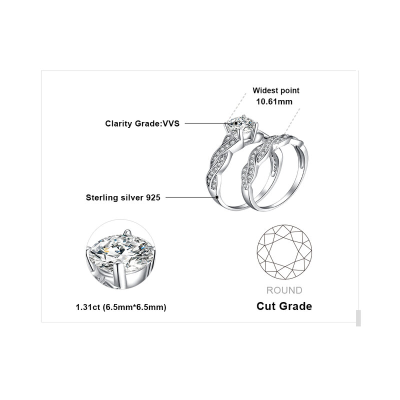 JewelryPalace-Conjuntos De Anéis De Noivado Para Mulheres, 925 Sterling Silver, Simulado Anel Infinito De Diamante, 1.5ct, AAAAA CZ, 2 pcs