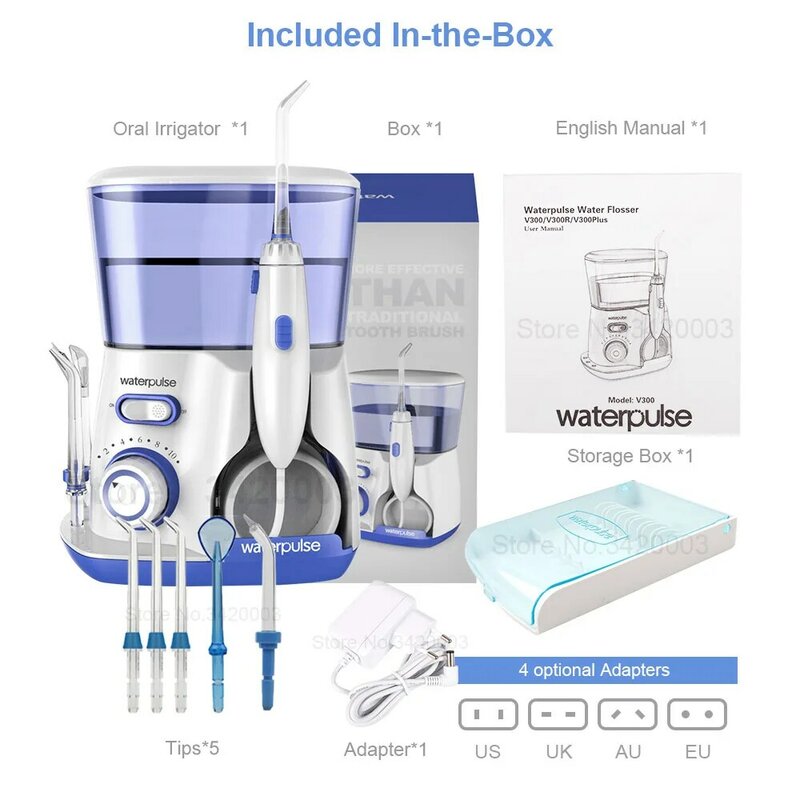 Waterpulse V300 Oral Irrigator Water Flosser Dental Flosser With 5 Jet Tips and Case Electronic Dental Irrigator Teeth Cleaner 