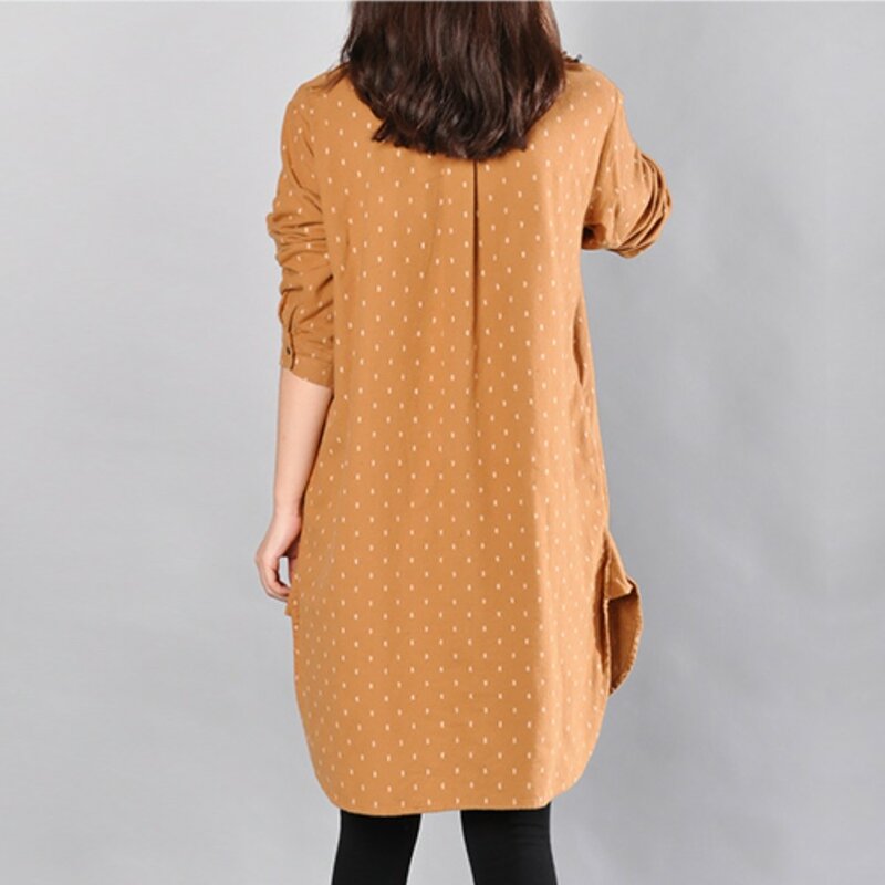 Blusa informal de lino y algodón para mujer, Camisa larga de manga larga para primavera, Y88, 2020
