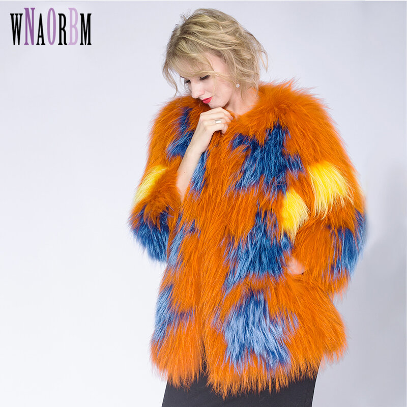Knitted Fashion Jacket Womens  Raccoon Dog Fur Coat Tan Sheep Fur Coats Short  Jacket Real Fur Coat Manteau Fourrure Femme
